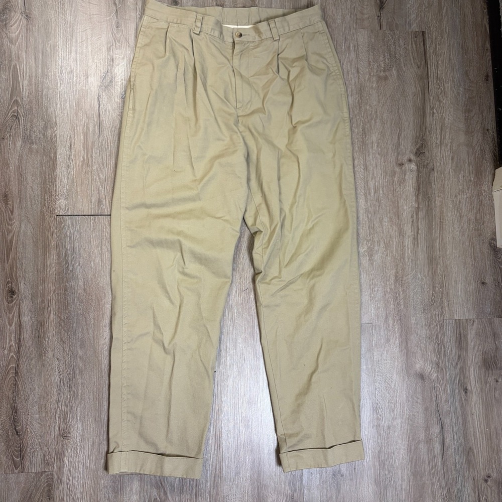 VTG Nautica Chino Pants 34x30 Double Pleated 100% Cotton Tan Slacks Y2K 90s